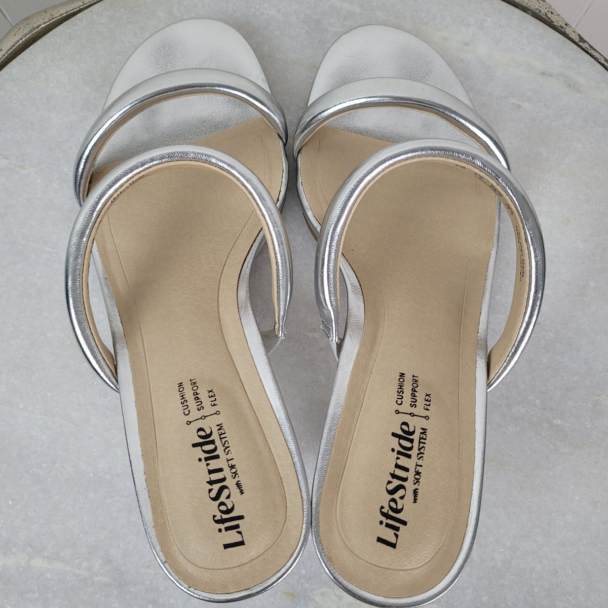 Silver Metallic Heeled Sandals - LifeStride (Size 8)