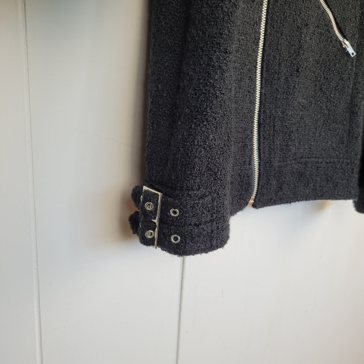 Black Bouclé Moto Jacket - Forever 21 (L)