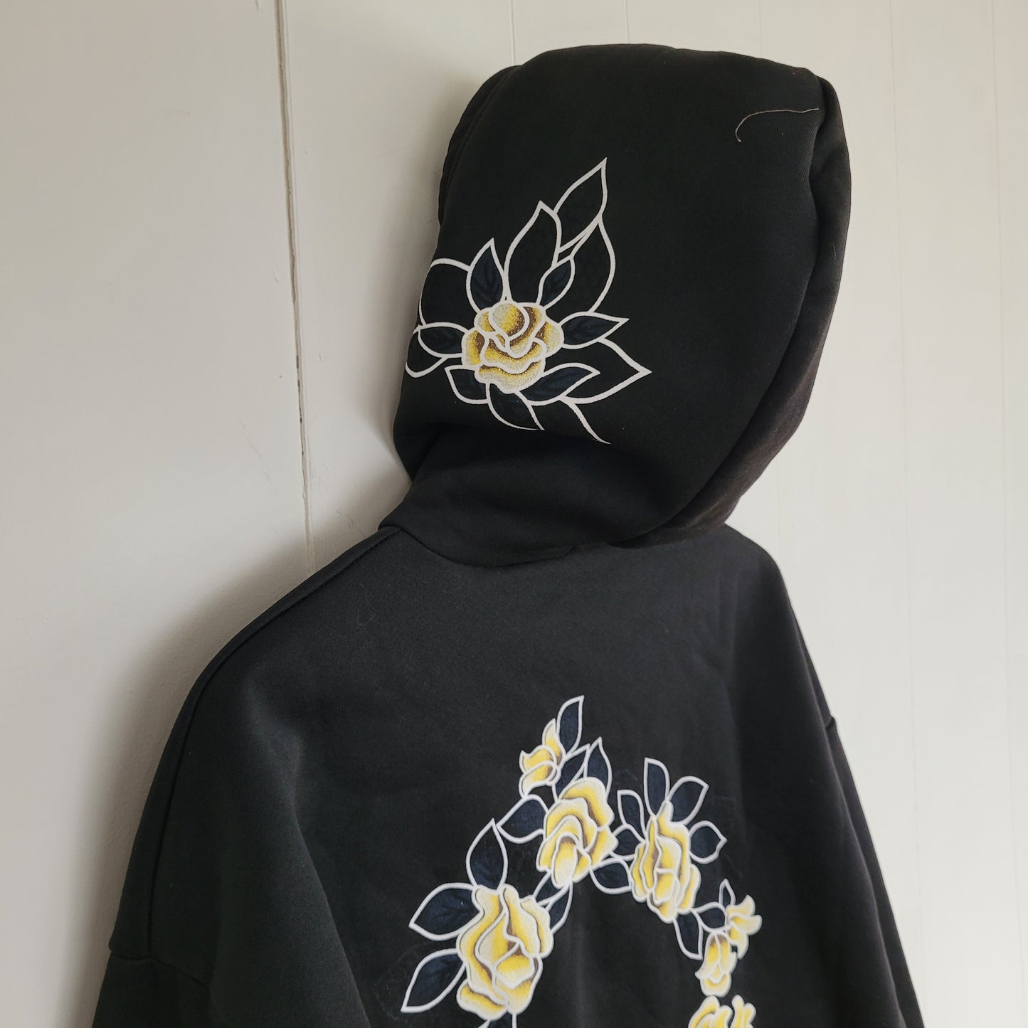 Black Floral Graphic Hoodie Oversized Style - Unbranded (Size XL)