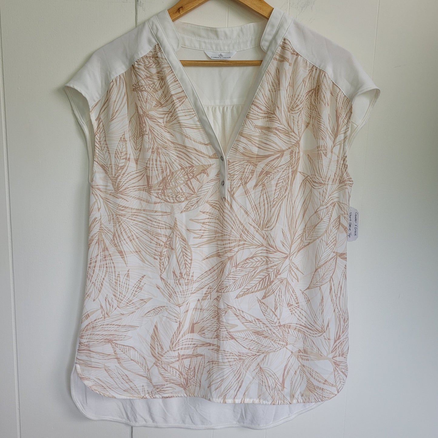 Neutral Tropical Print Mixed Media Top - Camber & Grace