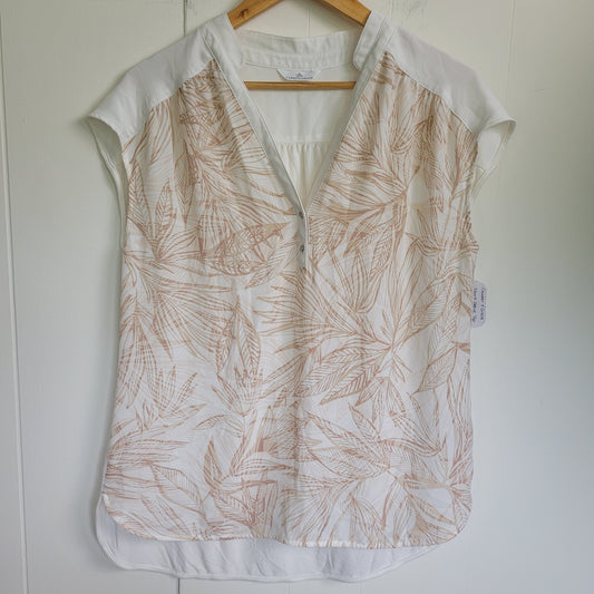 Neutral Tropical Print Mixed Media Top - Camber & Grace