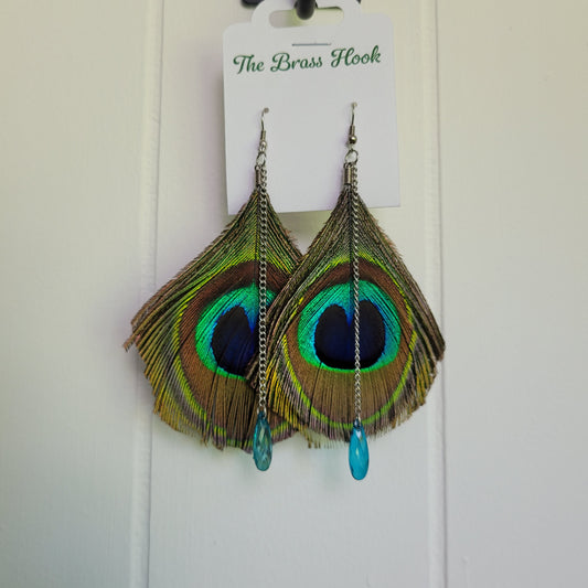 Peacock Feather Drop Earrings