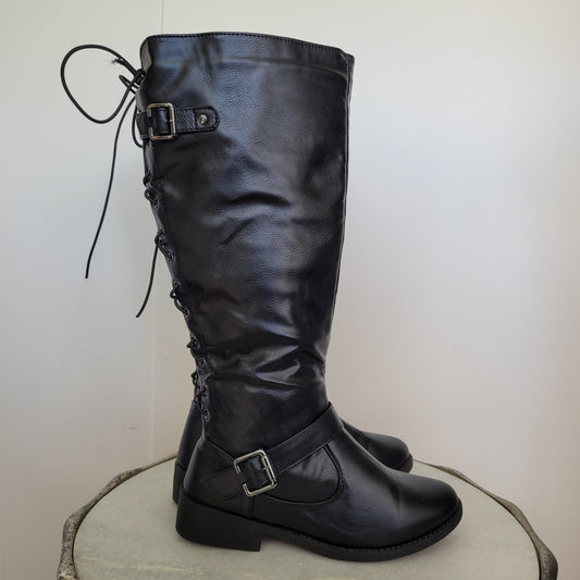 Black Lace-Up Riding Boots - Wanted (Size 6)
