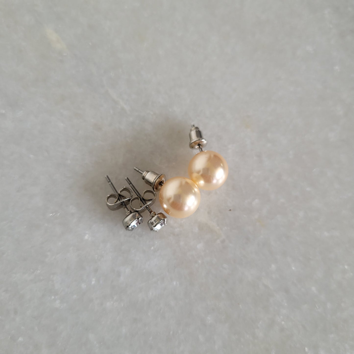 2 Pair Faux Pearl & Clear Crystal Stud Earring Set