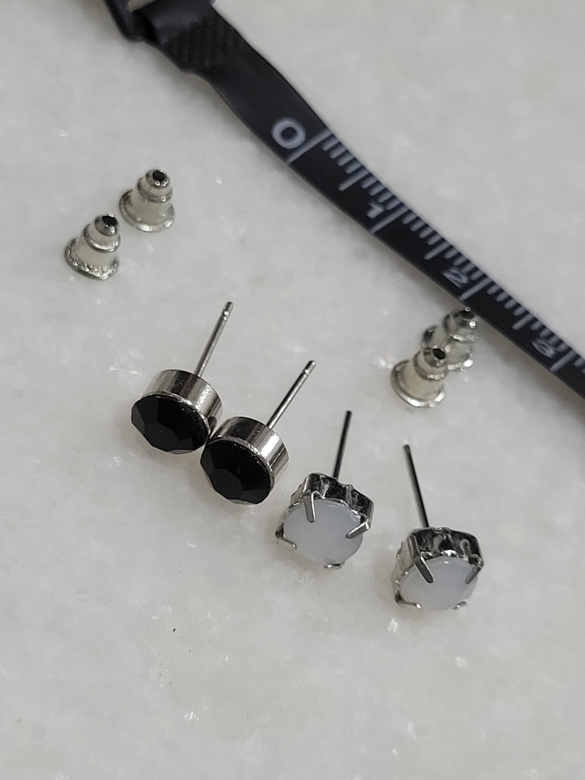 2-Pair Black & Grey Faceted Stud Earrings