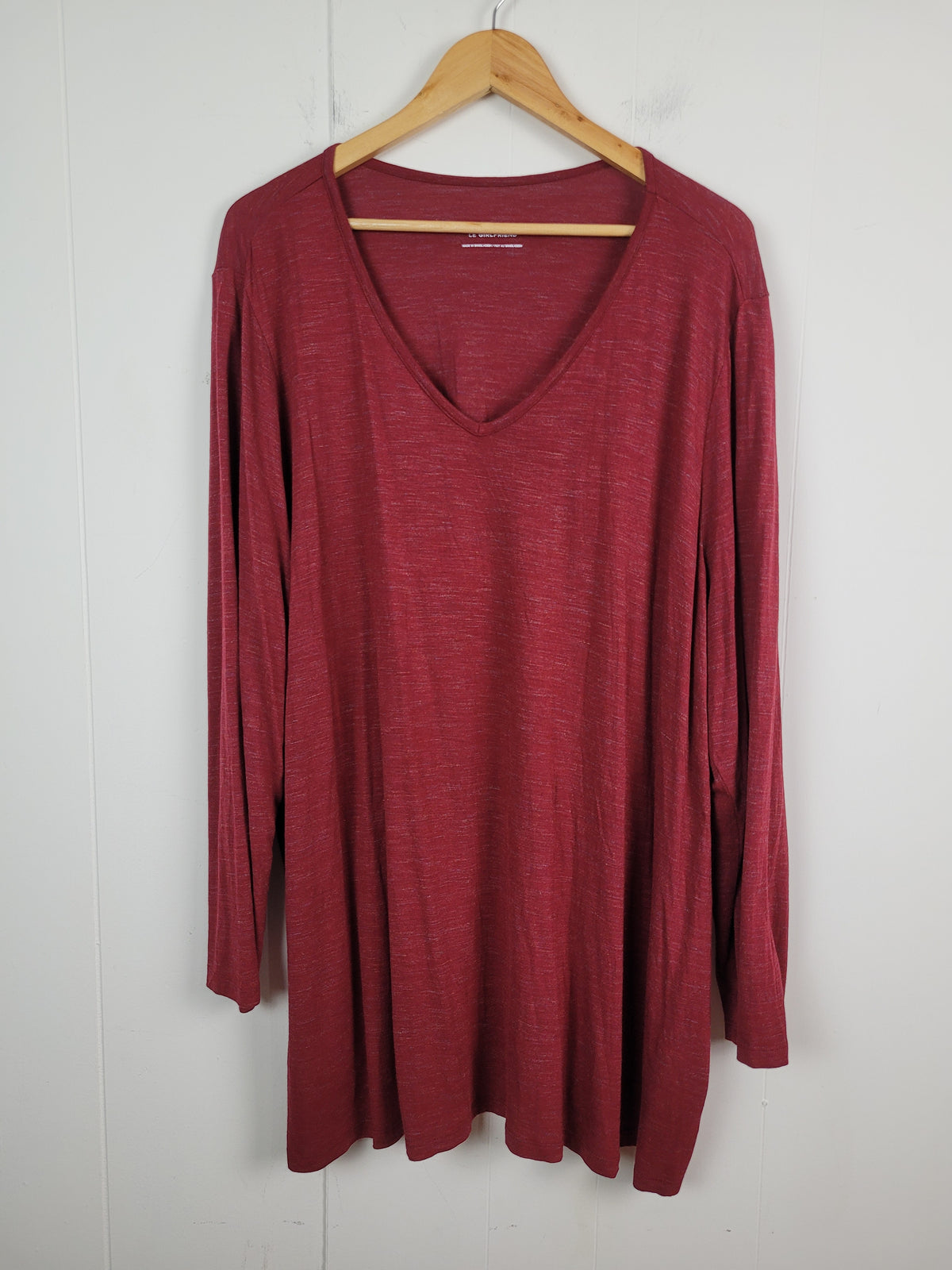 Penningtons 3X Red Marled V-Neck Long Sleeve Girlfriend Tee