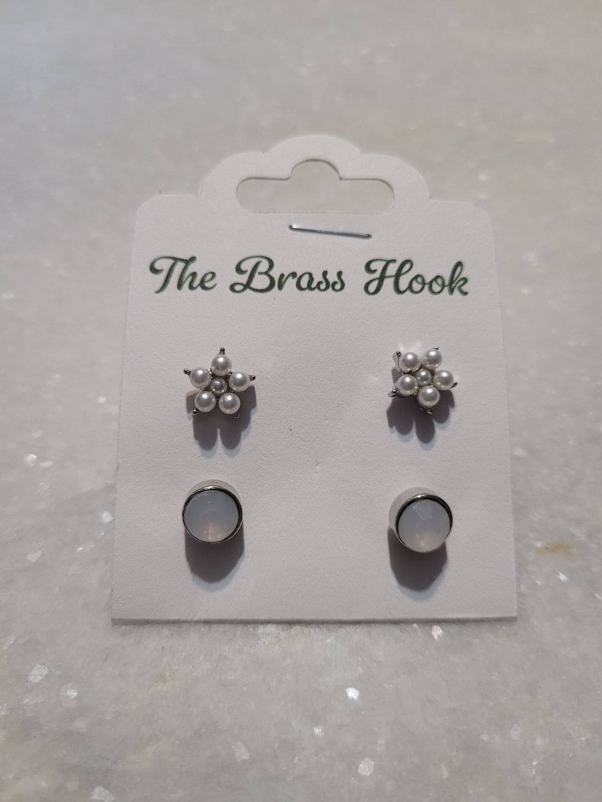 2-Pair Pearl Cluster & Milky Faceted Stud Earrings
