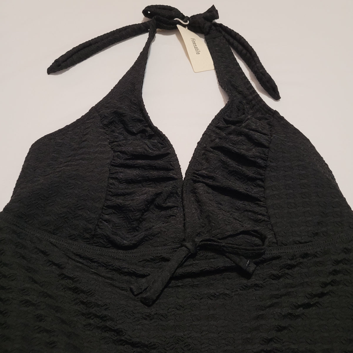 Black Textured Halter Tankini Set - Finesatile (M)