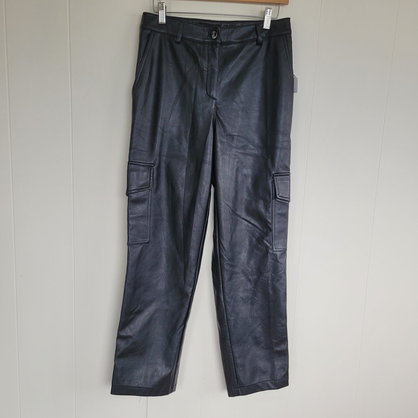 Black Faux Leather Cargo Pants - Rachel Zoe (Size 6)