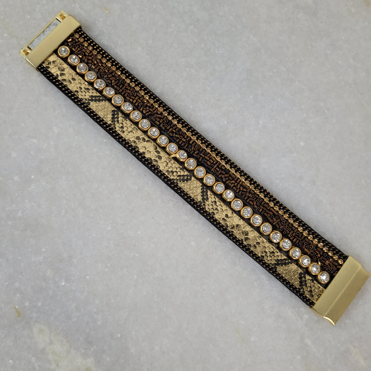 Tan Snake Print Crystal Magnetic Bracelet