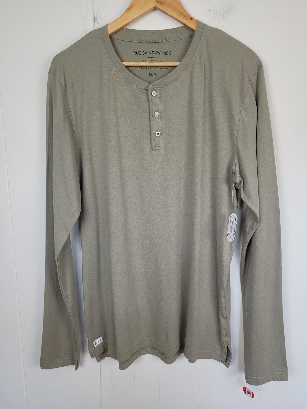 Rue Saint-Patrick Mens Medium Organic Cotton Long Sleeve Henley Shirt