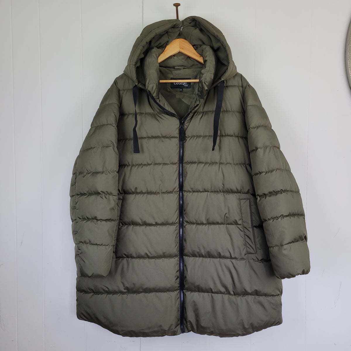 Olive Green Hooded Puffer Winter Coat - George Plus (Size 2X)