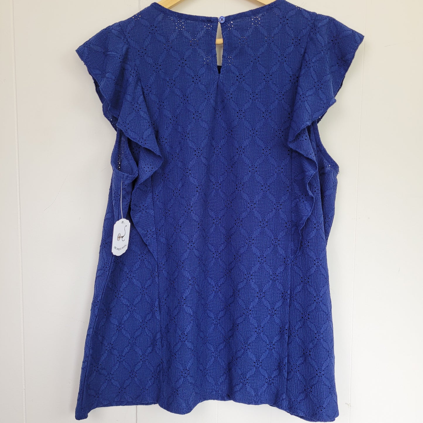 Royal Blue Eyelet Ruffle Sleeve Blouse - PENN. Penningtons (1X)