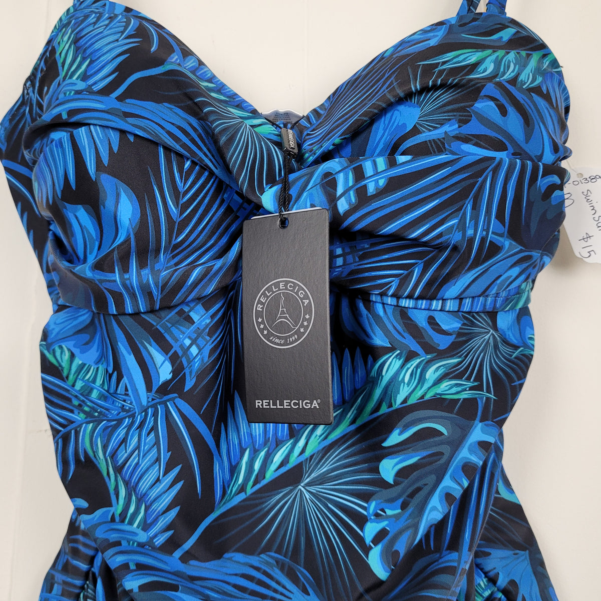 Blue Tropical Print One-Piece Swimsuit - Relleciga (M)