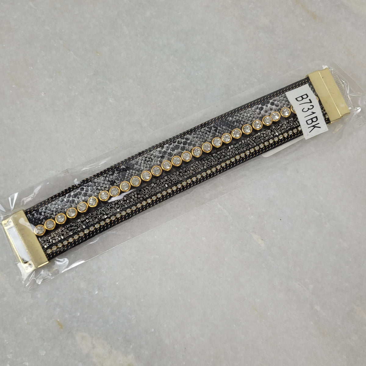 Black Snake Print Crystal Magnetic Cuff Bracelet