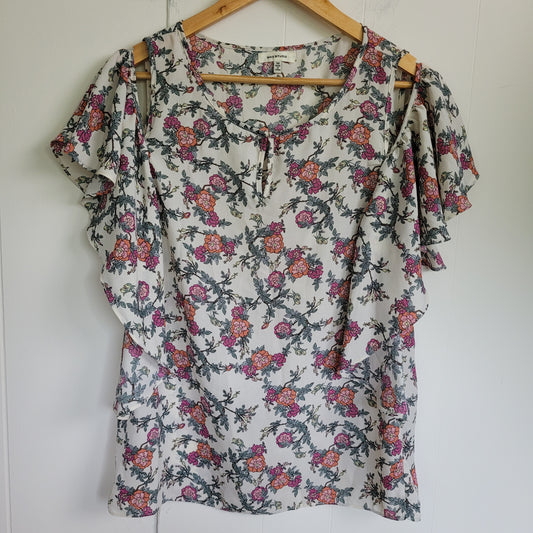 Floral Cold Shoulder Flutter Sleeve Blouse - Max Studio (Medium)