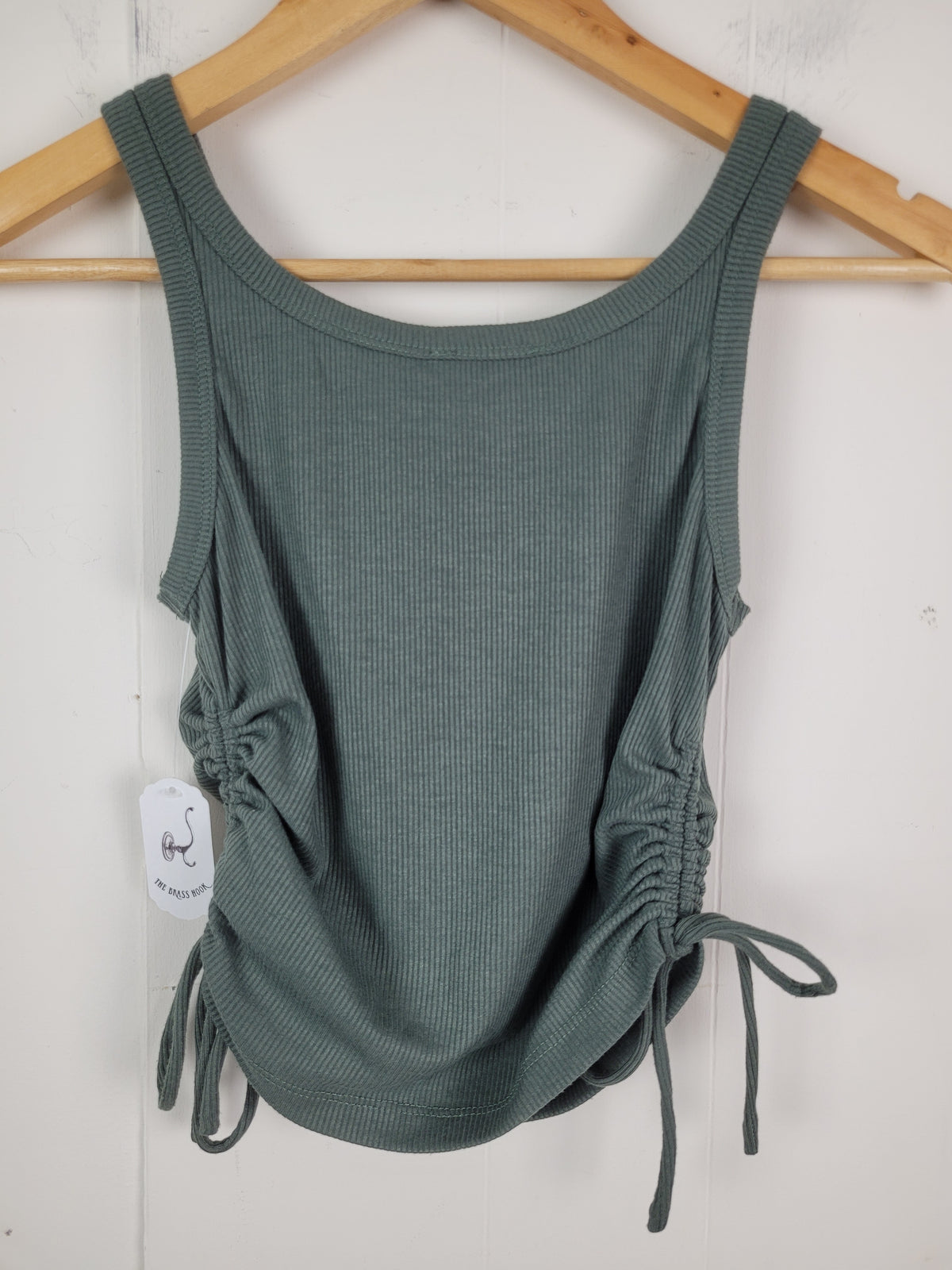 Princess Polly XS Sage Green Ruched Side Ribbed Tank Top