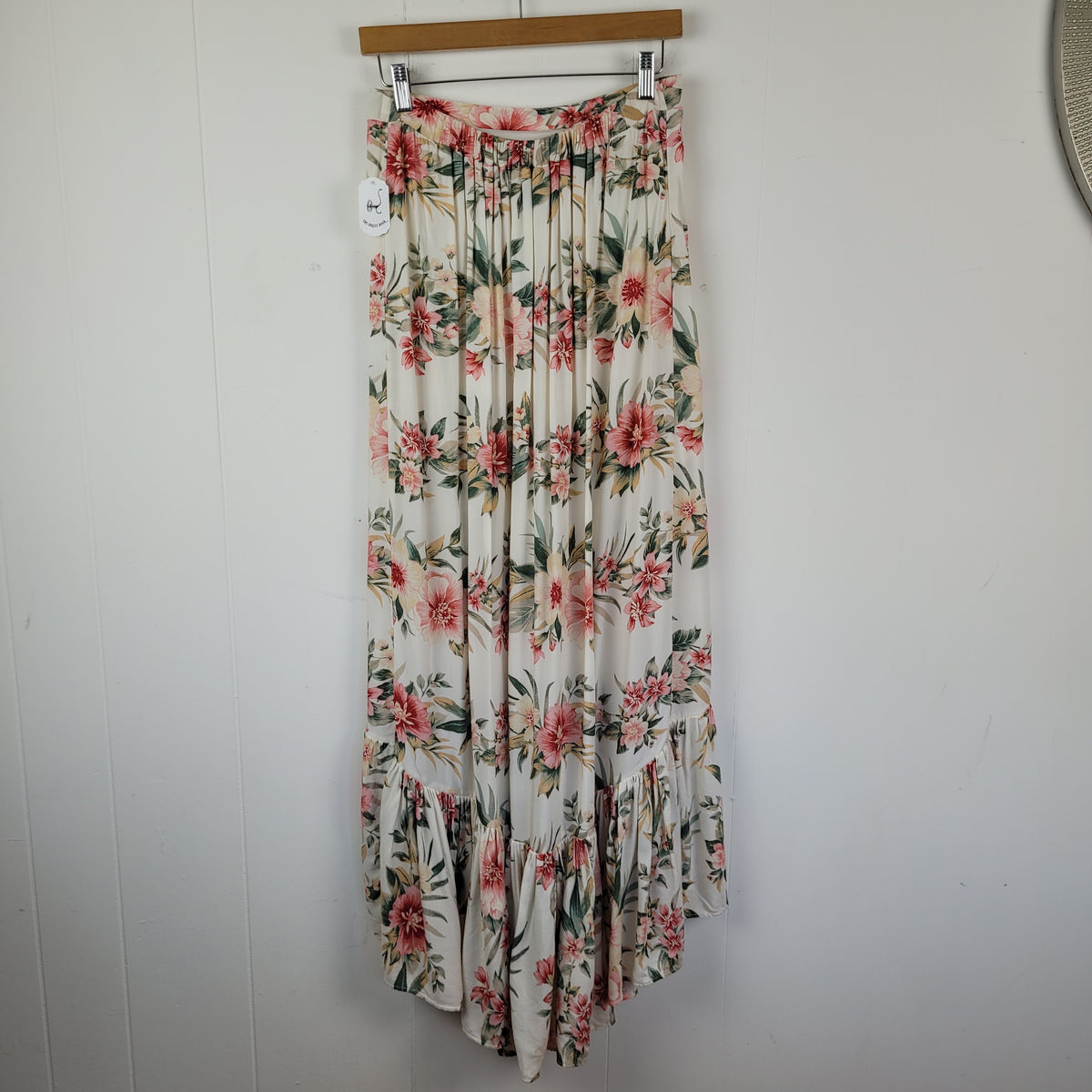 Cream Floral High-Low Maxi Skirt - American Eagle (M)