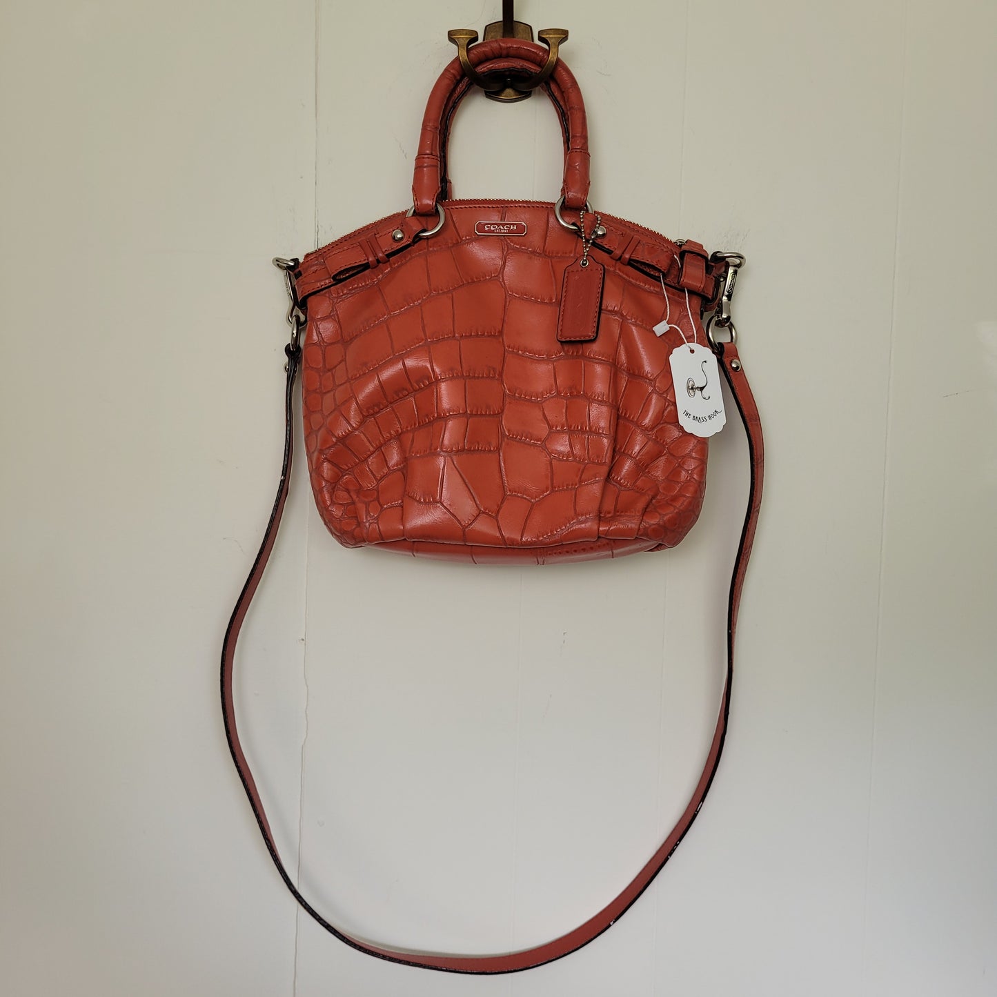 Coral Orange Madison Embossed Leather Satchel - Coach