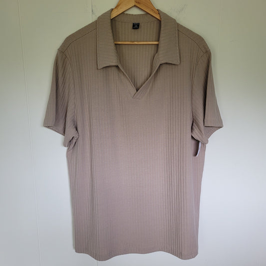 Taupe Ribbed Collared Top - SHEIN (Size 1XL)