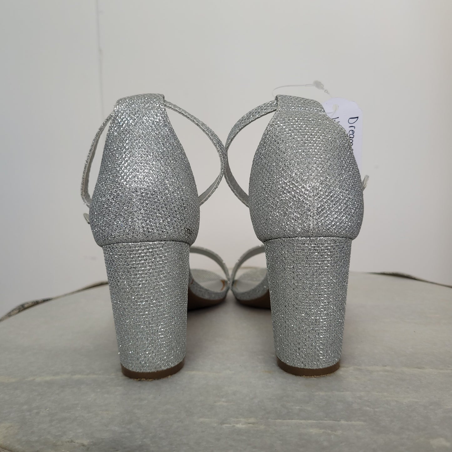 Silver Glitter Block Heel Sandals - Dream Pairs (Size 9)