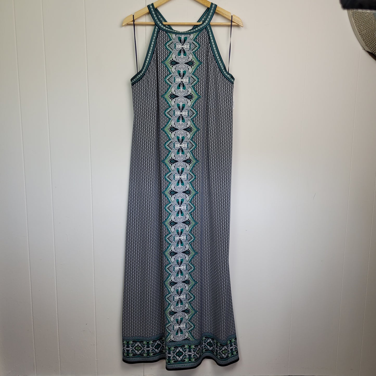Navy & Teal Geometric Maxi Dress - Max Studio (Large)