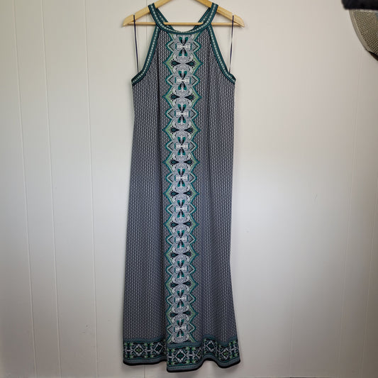 Navy & Teal Geometric Maxi Dress - Max Studio (Large)