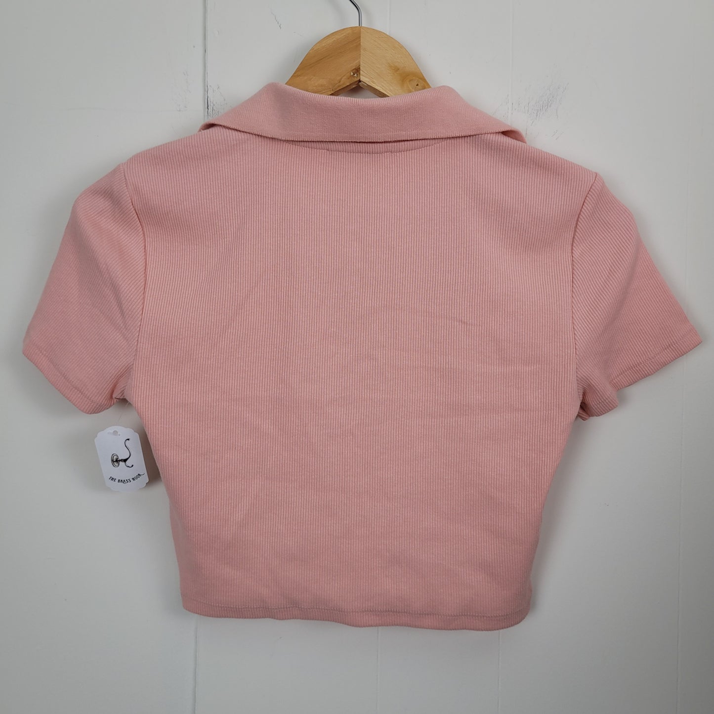 Pink Ribbed Collared Crop Top - Zara (Medium)