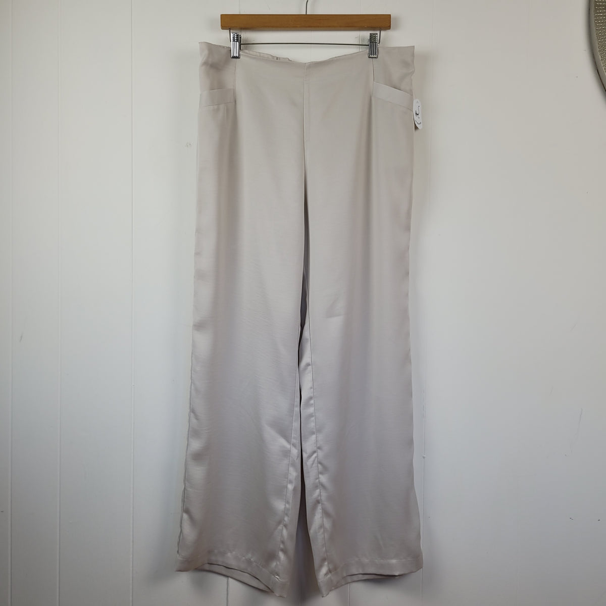 Cream Satin Wide Leg Dress Pants - Cleo (L)