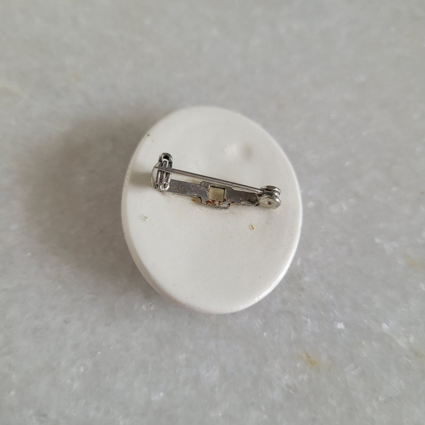 Hand-Painted Pink Rose Oval Brooch