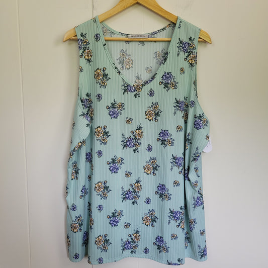 Mint Floral Ribbed Tank Top - Hamilton (3X)