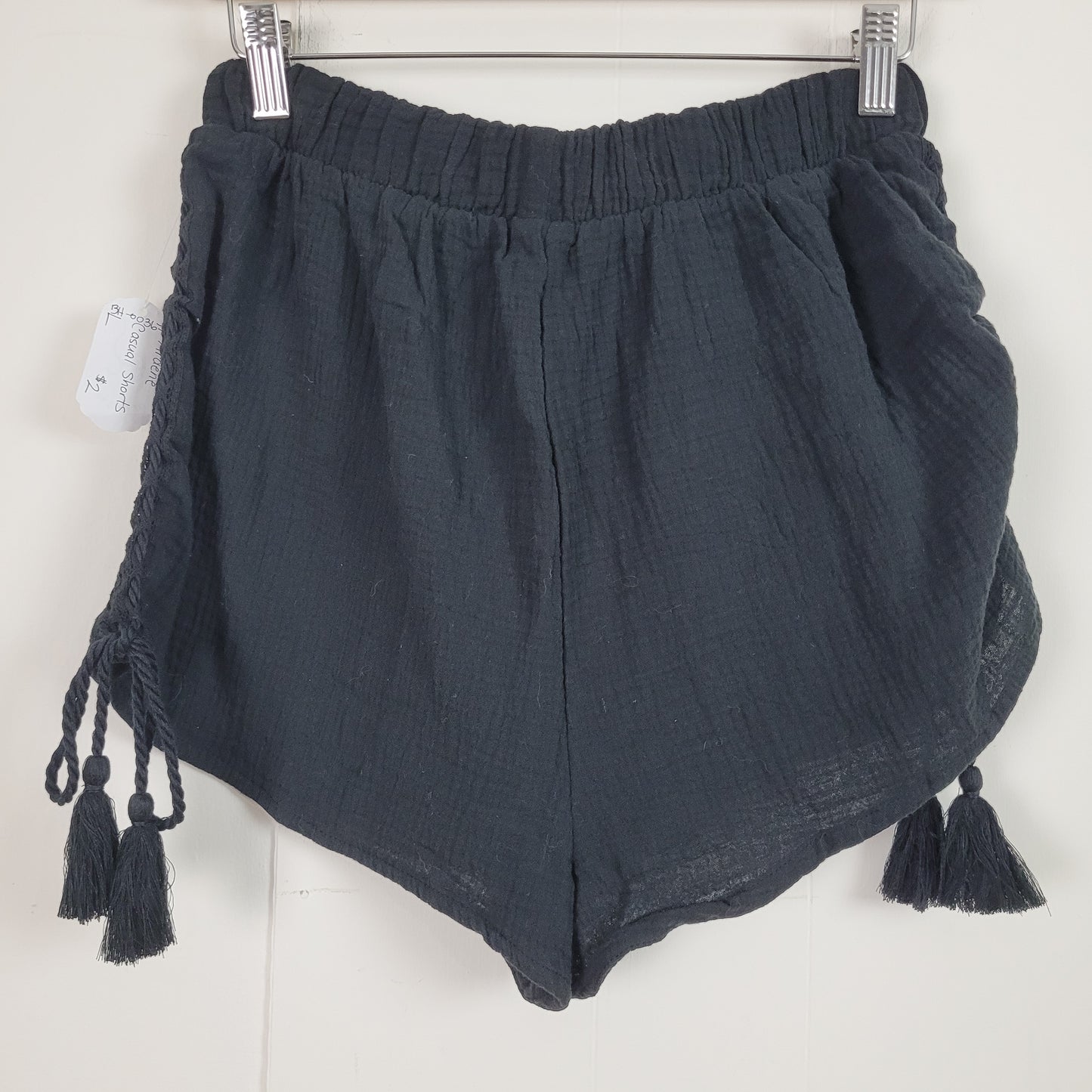 Black Cotton Gauze Tassel Shorts - Ardene(Large)