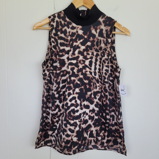 Leopard Print Mock Neck Sleeveless Top - Le Château (Size Small)