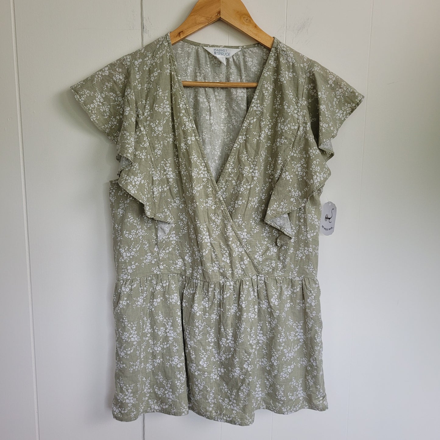 Sage Floral Ruffle Sleeve Blouse - Market & Spruce (Medium)