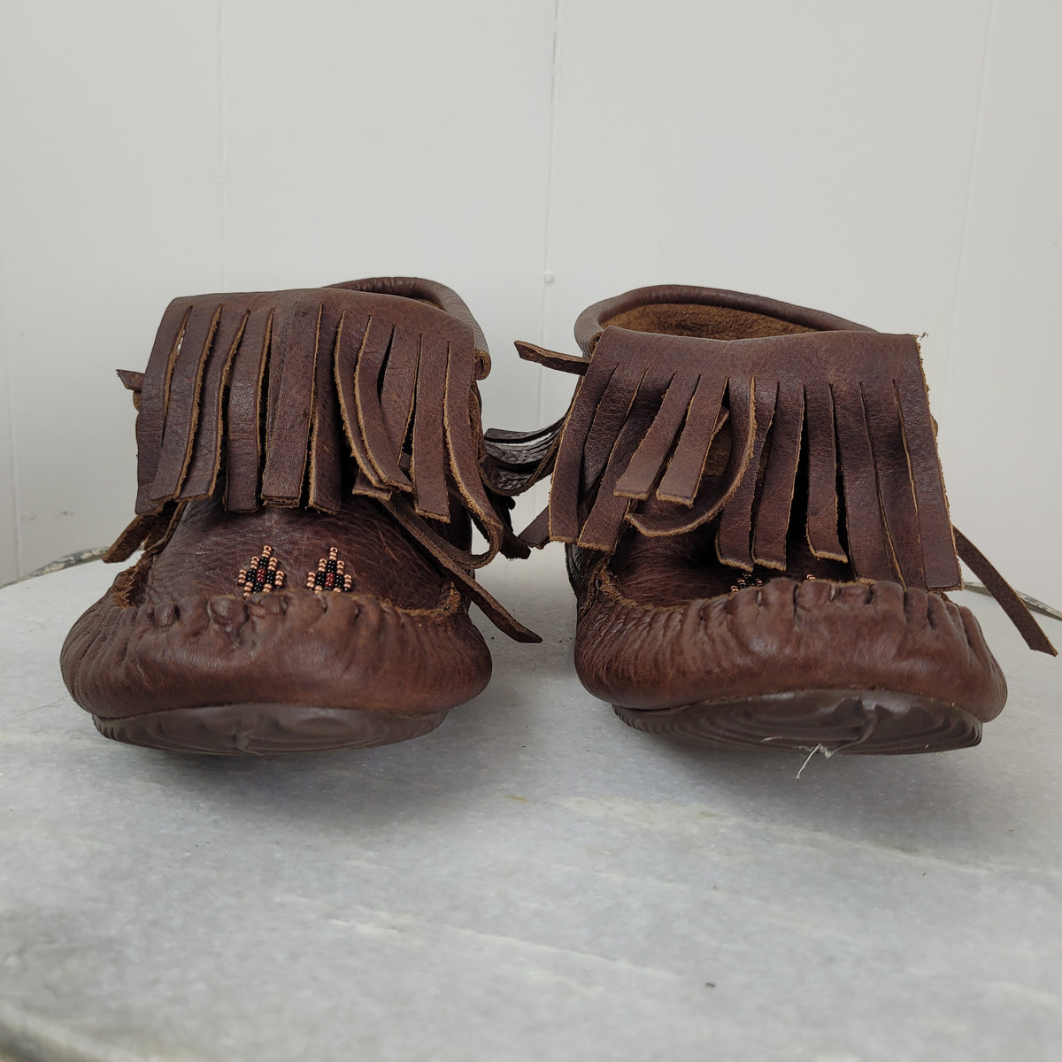 Brown Leather Fringe Ankle Moccasin Boots - Manitobah Mukluks (Size L11/M9)