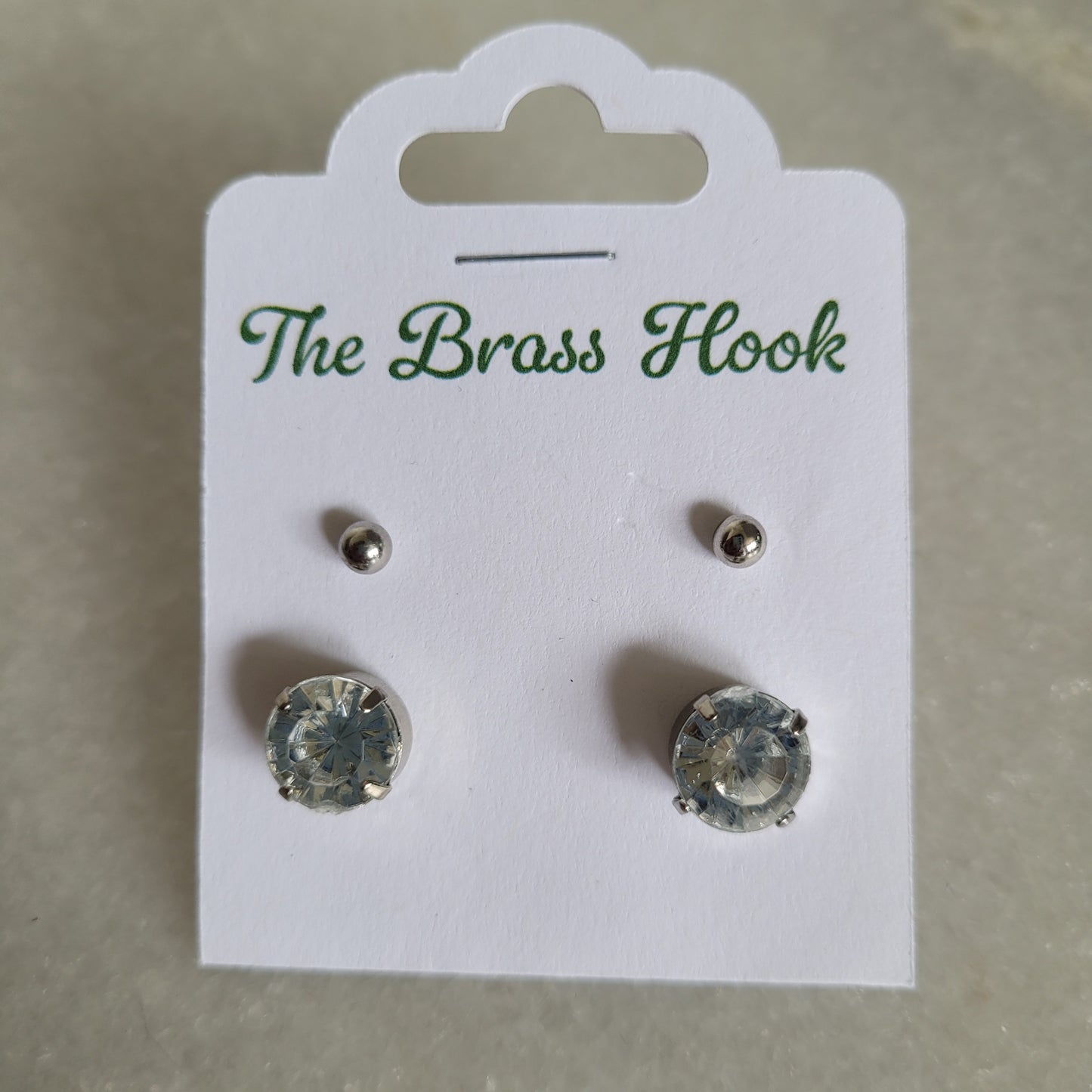 2 Pair Silver-Tone Ball & Clear Crystal Stud Earring Set