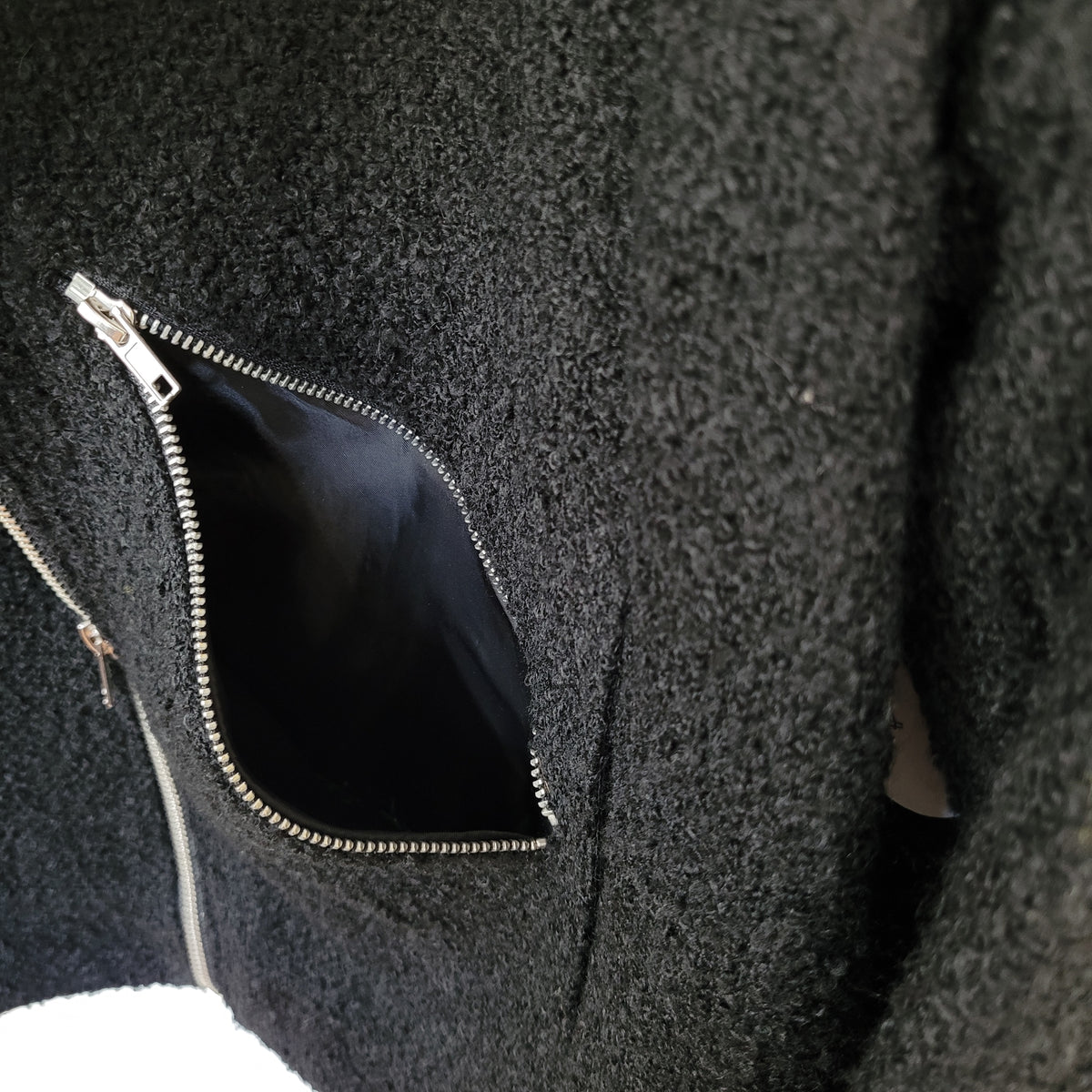 Black Bouclé Moto Jacket - Forever 21 (L)