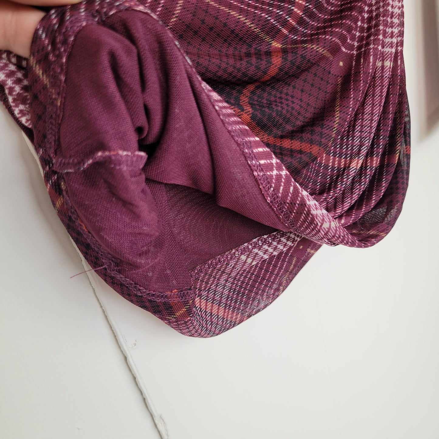 Plaid Mesh Ruched Long Sleeve Top - Suzy Shier (XS)
