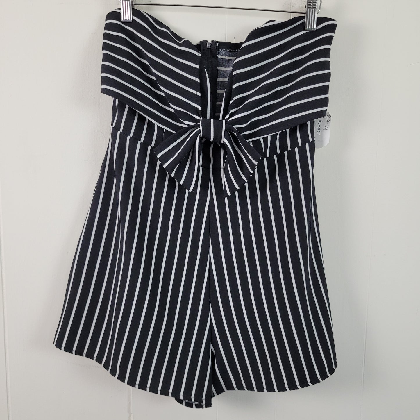 Black & White Striped Strapless Bow Romper - Privy (Medium)