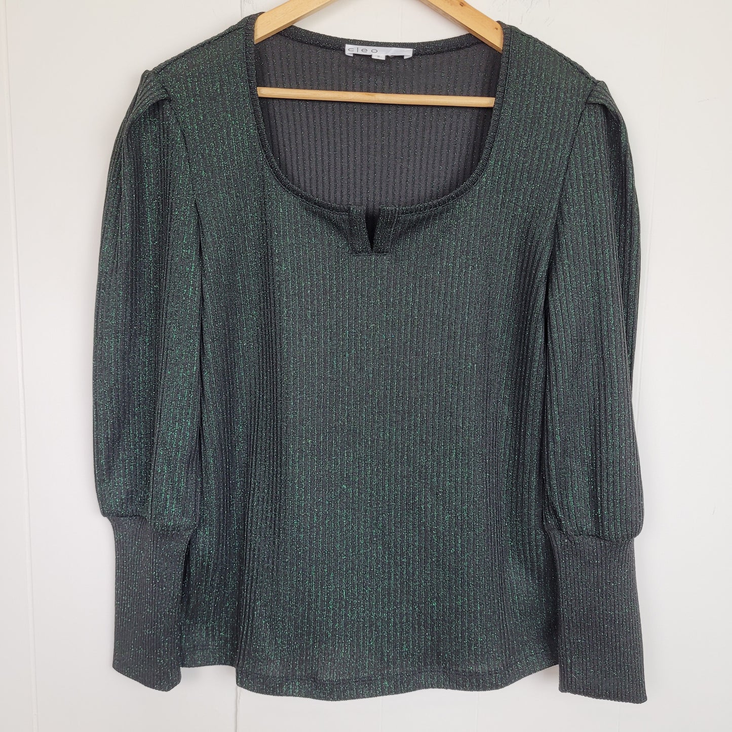 Green Shimmer Rib Knit Top – Cleo (Medium)