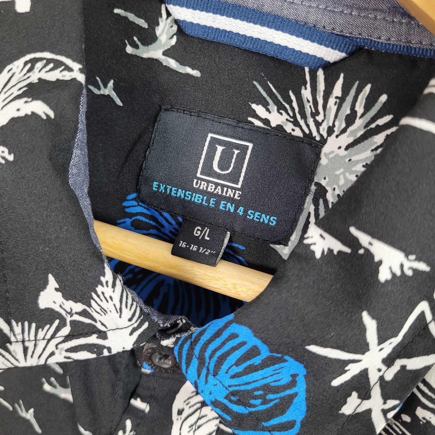 Black Tropical Print Button-Up Shirt - Urbaine (Men's Large)