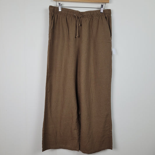 Camel Linen Blend Wide Leg Pants - ambiance apparel (Large)