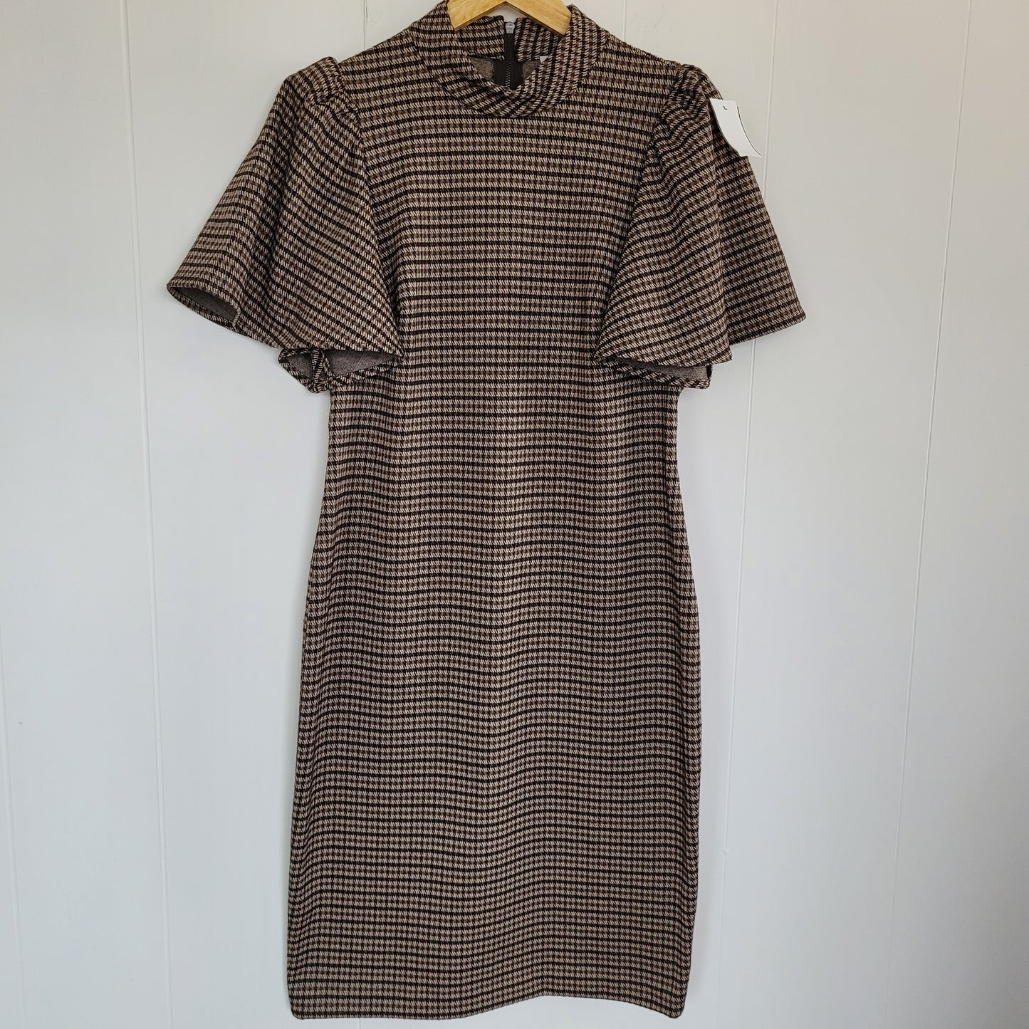Brown Patterned Dress - Flutter Sleeve - Calvin Klein (Size 10)
