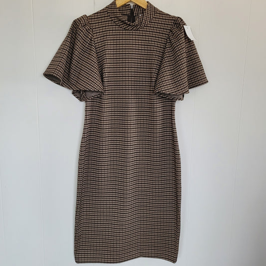 Brown Patterned Dress - Flutter Sleeve - Calvin Klein (Size 10)