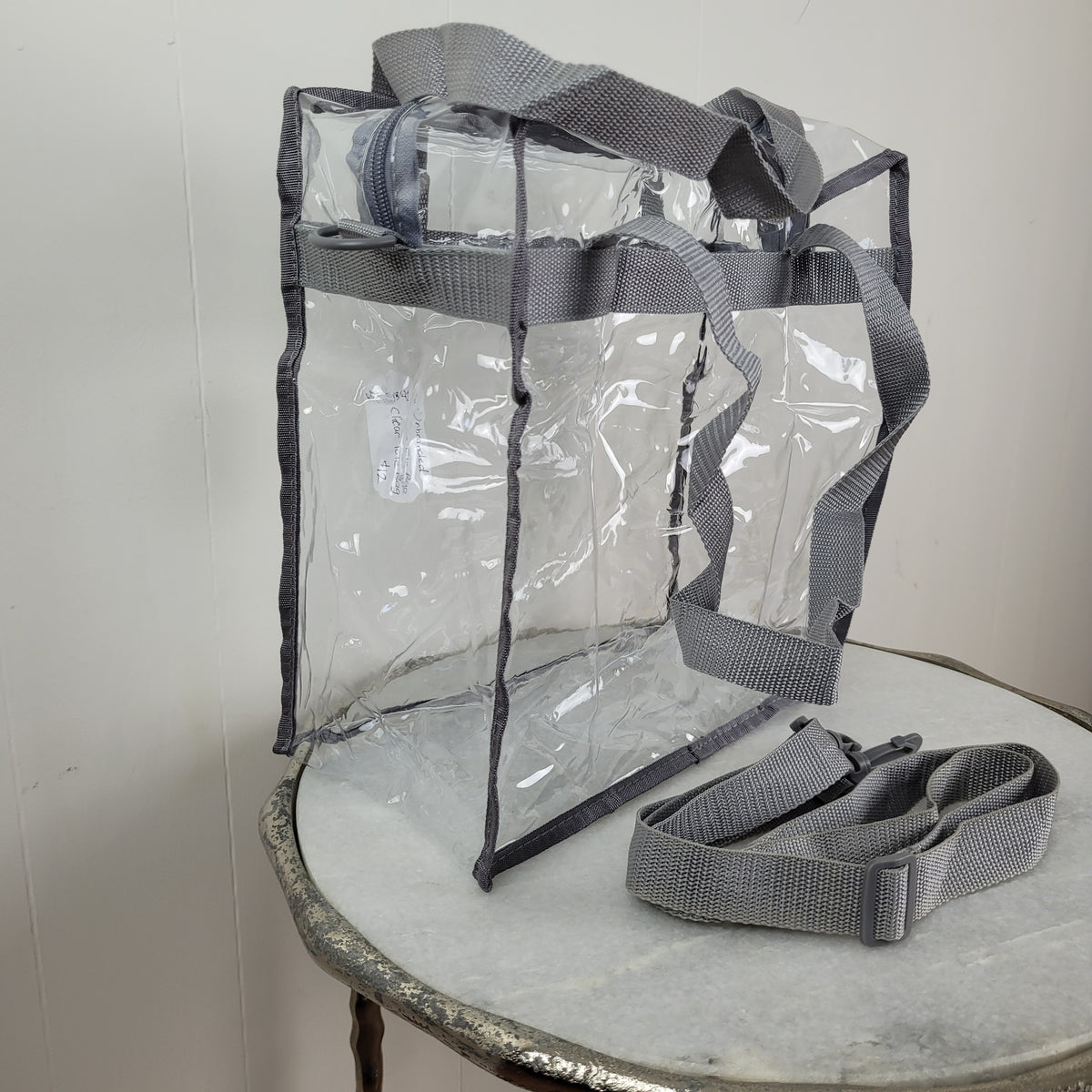 Clear Tote Bag with Grey Trim & Crossbody Strap