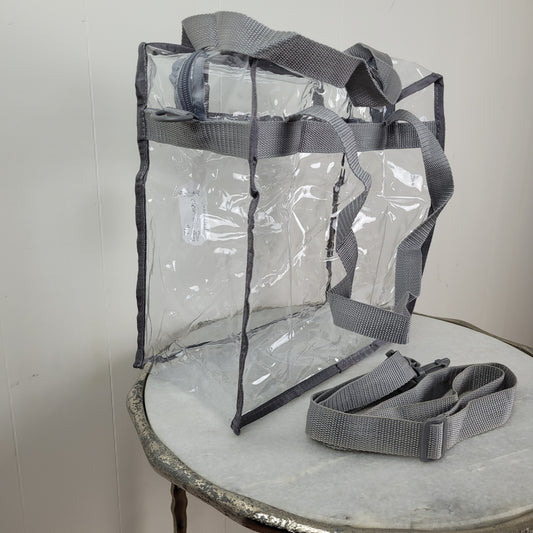 Clear Tote Bag with Grey Trim & Crossbody Strap