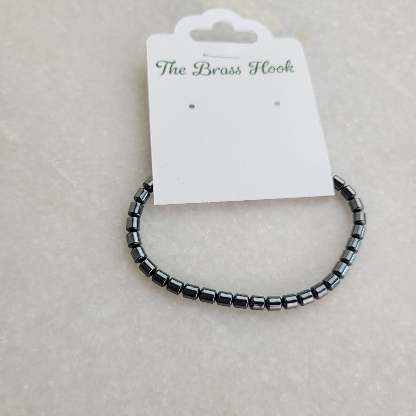 Hematite Barrel Bead Stretch Bracelet