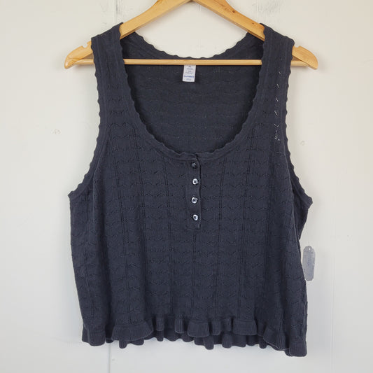 Black Pointelle Henley Tank - Old Navy (XL)