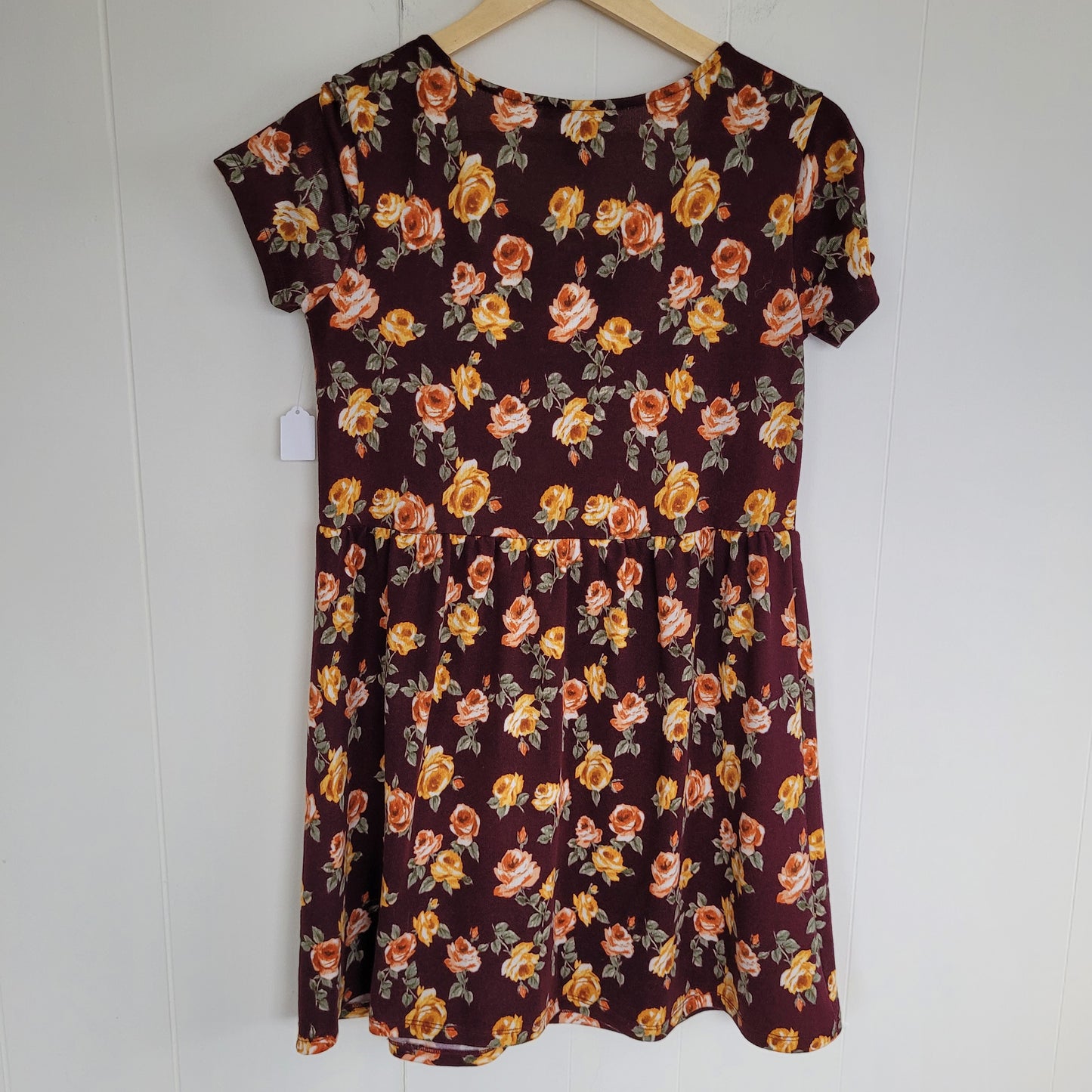 Burgundy Floral Fit & Flare Dress - Forever 21 (S)