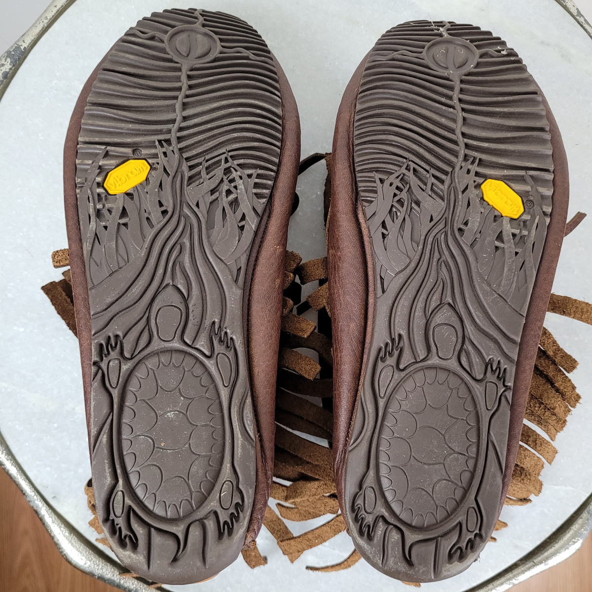 Brown Leather Fringe Ankle Moccasin Boots - Manitobah Mukluks (Size L11/M9)